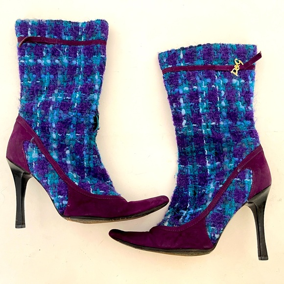 D&G BOOTS 1996 PURPLE SUEDE AND TARTAN WOOL MULTI IT37 used - Picture 4 of 16